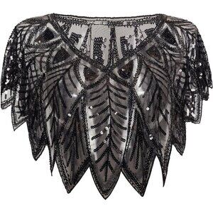 BABEYOND 1920s Sequin Black Shawl Wrap Evening Cape Bridal Bolero Flapper Cover